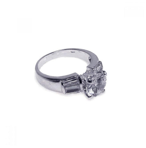 .925 Sterling Silver Rhodium Plated Clear Baguette Round Center Cz Bridal Ring, <b>size: 5</b>