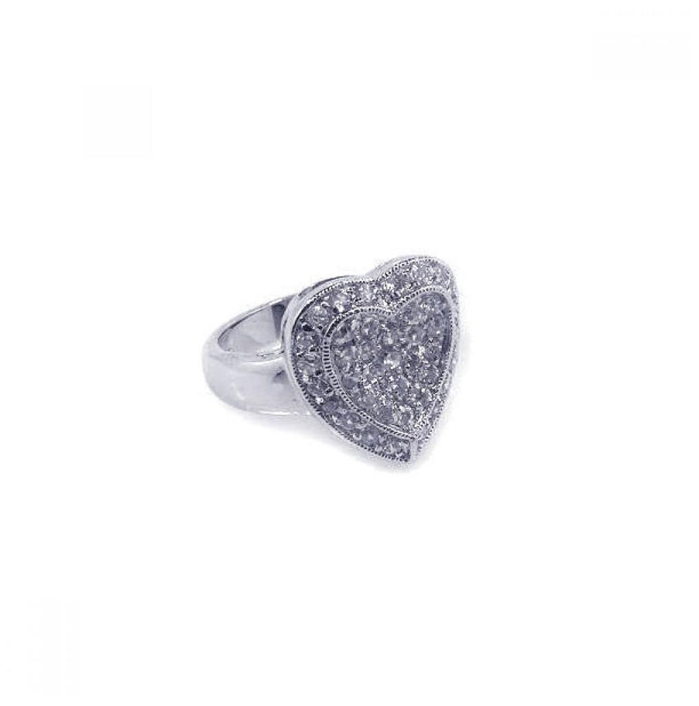 .925 Sterling Silver Rhodium Plated Pave Set Clear Cz Solid Heart Ring, <b>size: 5</b>