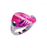 .925 Sterling Silver Rhodium Plated Big Pink Cz Ring, <b>size: 5</b>