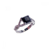 .925 Sterling Silver Rhodium Plated Black Square Center & Clear Cz Ring, <b>size: 5</b>