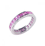 .925 Sterling Silver Rhodium Plated Channel Set Pink Square Cz Eternity Ring, <b>size: 5</b>