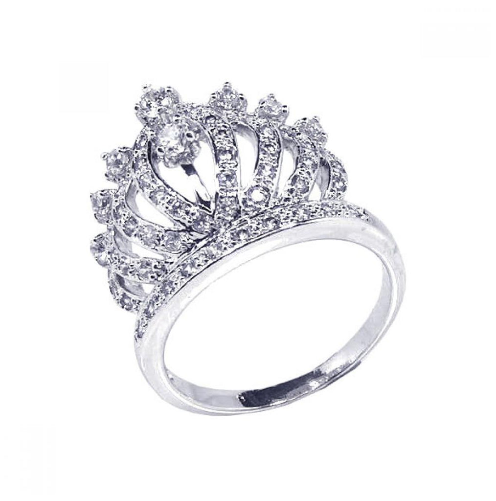 .925 Sterling Silver Rhodium Plated Clear Cz Crown Ring, <b>size: 5</b>