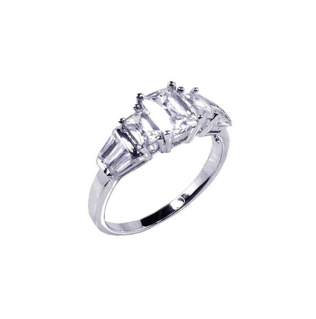 .925 Sterling Silver Rhodium Plated Clear Baguette Rectangular Cz Bridal Ring, <b>size: 5</b>