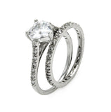 .925 Sterling Silver Rhodium Plated Clear Cz Heart Bridal Ring Set, <b>size: 5</b>