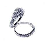 .925 Sterling Silver Rhodium Plated Clear Round Center Cz Bridal Ring Set, <b>size: 5</b>