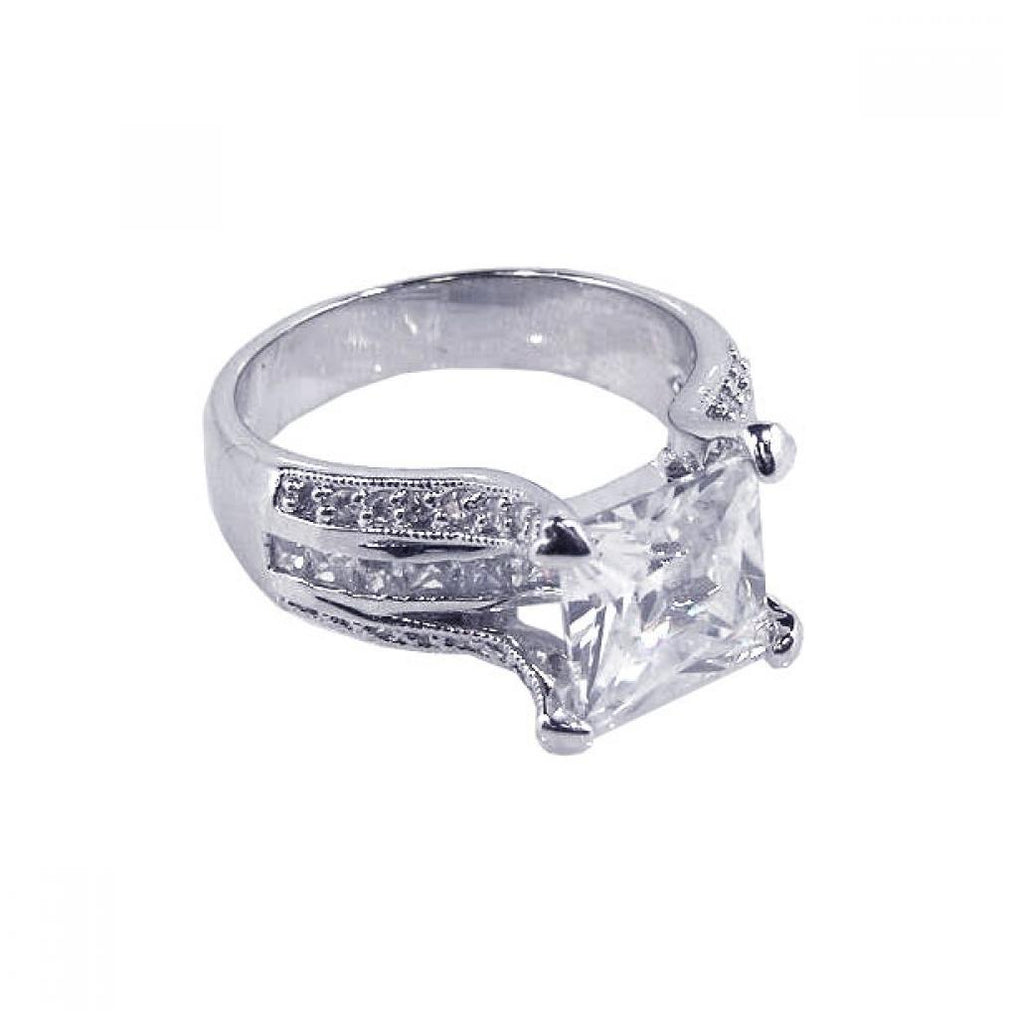 .925 Sterling Silver Rhodium Plated Princess Cut Cz Bridal Ring, <b>size: 5</b>