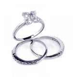 .925 Sterling Silver Rhodium Plated Flower Center Clear Cz Bridal Ring Set, <b>size: 5</b>