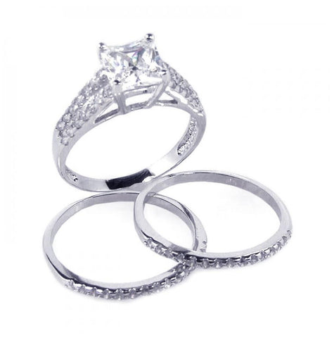 .925 Sterling Silver Rhodium Plated Clear Princess Cut Pave Set Cz Bridal Ring Set, <b>size: 5</b>