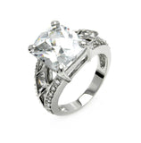 .925 Sterling Silver Rhodium Plated Clear Square Center Cz Bridal Ring, <b>size: 5</b>