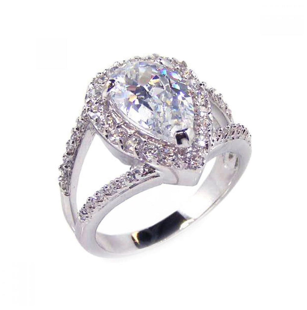 .925 Sterling Silver Rhodium Plated Clear Tear Shape Cz Bridal Antique Ring, <b>size: 5</b>