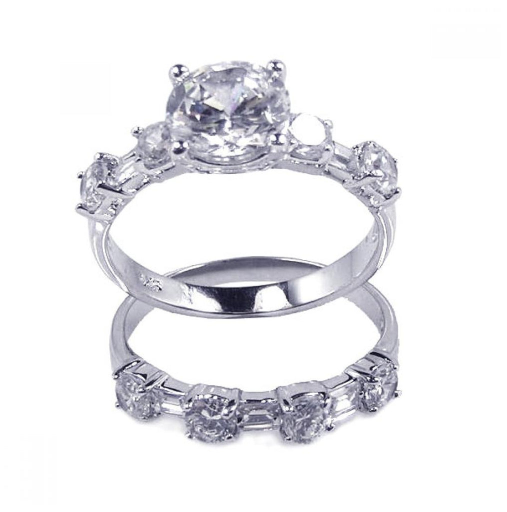 .925 Sterling Silver Rhodium Plated Clear Round Center Cz Bridal Ring Set, <b>size: 5</b>