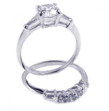 .925 Sterling Silver Rhodium Plated Clear Baguette Round Cz Bridal Ring Set, <b>size: 5</b>