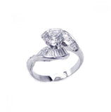 .925 Sterling Silver Rhodium Plated Clear Baguette Cz Wave Ring, <b>size: 5</b>