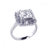 .925 Sterling Silver Rhodium Plated Clear Baguette Square Cz Antique Bridal Ring, <b>size: 5</b>