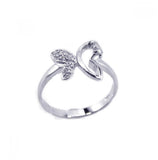 .925 Sterling Silver Rhodium Plated Clear Cz Butterfly Ring, <b>size: 5</b>