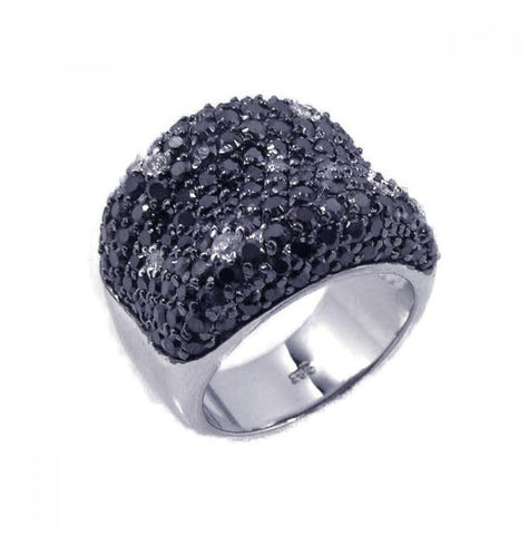 .925 Sterling Silver Rhodium & Black Rhodium Plated Pave Set Black & Clear Cz Ring