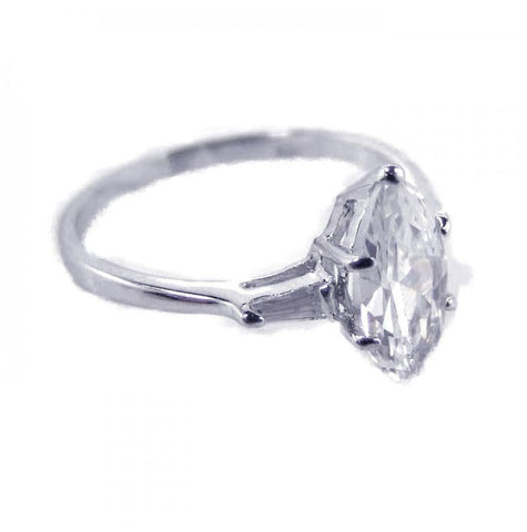 .925 Sterling Silver Rhodium Plated Single Marquise Cz Bridal Ring, <b>size: 5</b>