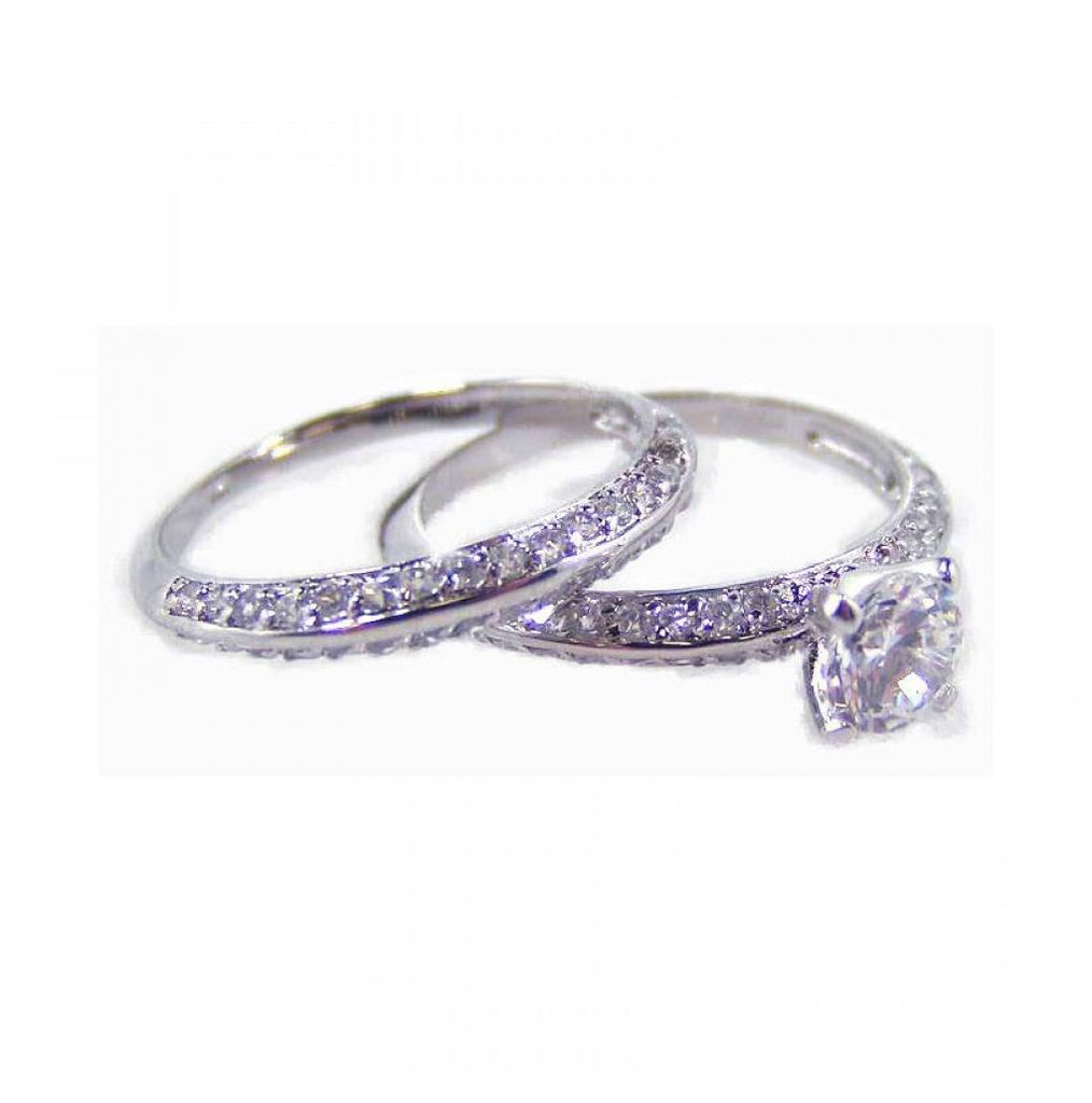 .925 Sterling Silver Rhodium Plated Clear Cz Bridal Ring Set, <b>size: 5</b>