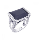 .925 Sterling Silver Rhodium Plated Black Onyx Clear Cz Square Ring, <b>size: 5</b>