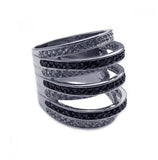 .925 Sterling Silver Rhodium & Black Rhodium Plated Black & Clear Cz Stripe Ring, <b>size: 5</b>