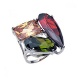 .925 Sterling Silver Rhodium Plated Large Multi Colored Cz Shaped Ring, <b>size: 5</b>