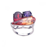 .925 Sterling Silver Rhodium Plated Multi Colored Cz Shaped Ring, <b>size: 5</b>