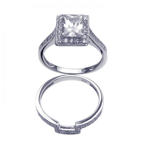 .925 Sterling Silver Rhodium Plated Clear Cz Square Bridal Ring Set, <b>size: 5</b>