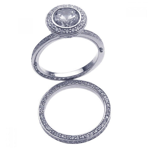 .925 Sterling Silver Rhodium Plated Clear Cz Round Bridal Ring Set, <b>size: 5</b>