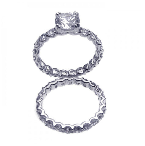 .925 Sterling Silver Rhodium Plated Clear Square Center Cz Bridal Ring Set, <b>size: 5</b>