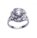 .925 Sterling Silver Rhodium Plated Clear Center Cz Sprial Flower Bridal Ring, <b>size: 5</b>