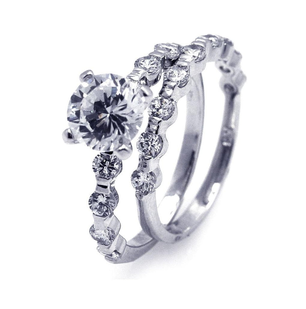 .925 Sterling Silver Rhodium Plated Clear Round Center Cz Bridal Ring Set, <b>size: 5</b>