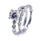 .925 Sterling Silver Rhodium Plated Clear Round Center Cz Bridal Ring Set, <b>size: 5</b>