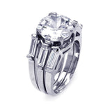 .925 Sterling Silver Rhodium Plated Single Round Center Cz 3 Row Bridal Ring, <b>size: 5</b>