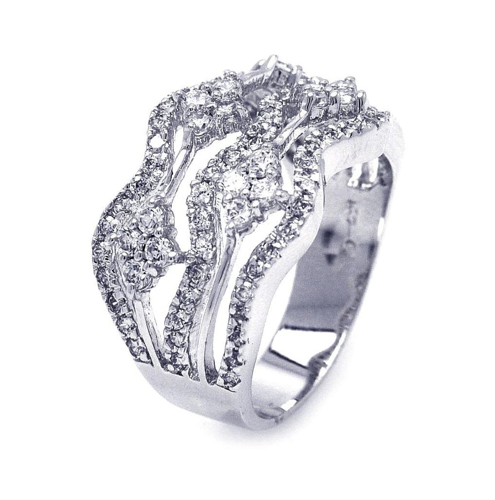 .925 Sterling Silver Rhodium Plated Clear Cz Wave Ring, <b>size: 5</b>