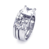 .925 Sterling Silver Rhodium Plated Clear Baguette Round Square Center Cz Bridal Ring Set, <b>size: 5</b>