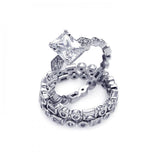 .925 Sterling Silver Rhodium Plated Clear Cz Multi Shaped Bridal Engagement Ring Set, <b>size: 5</b>