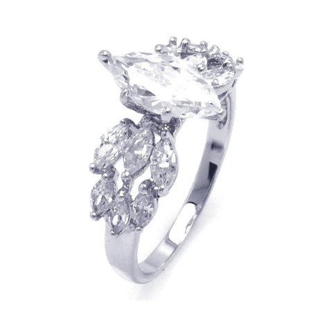 .925 Sterling Silver Rhodium Plated Clear Marquise Center Cz Bridal Ring, <b>size: 5</b>