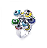 .925 Sterling Silver Rhodium Plated Multi Colored Hanging Evil Eye Ring, <b>size: 5</b>