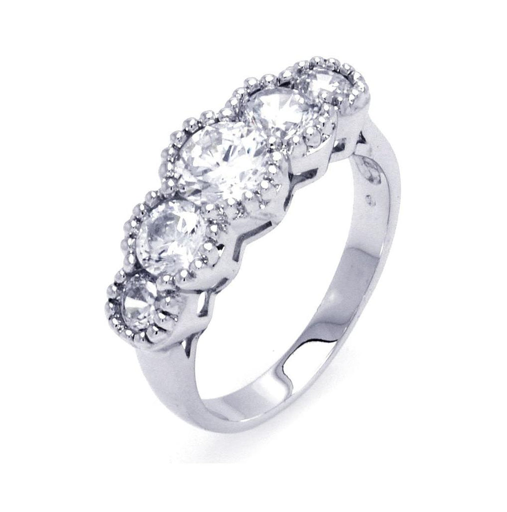 .925 Sterling Silver Rhodium Plated 5 Stone Set Clear Cz Ring, <b>size: 5</b>