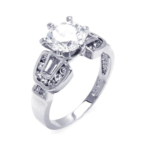 .925 Sterling Silver Rhodium Plated Clear Round Center Cz Bridal Ring, <b>size: 5</b>