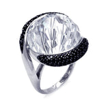 .925 Sterling Silver Rhodium & Black Rhodium Plated 2 Toned Black & Large Clear Center Cz Ring, <b>size: 5</b>