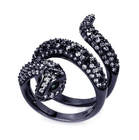 .925 Sterling Silver Black Rhodium Plated Black & Clear Cz Snake Wrap Ring, <b>size: 5</b>