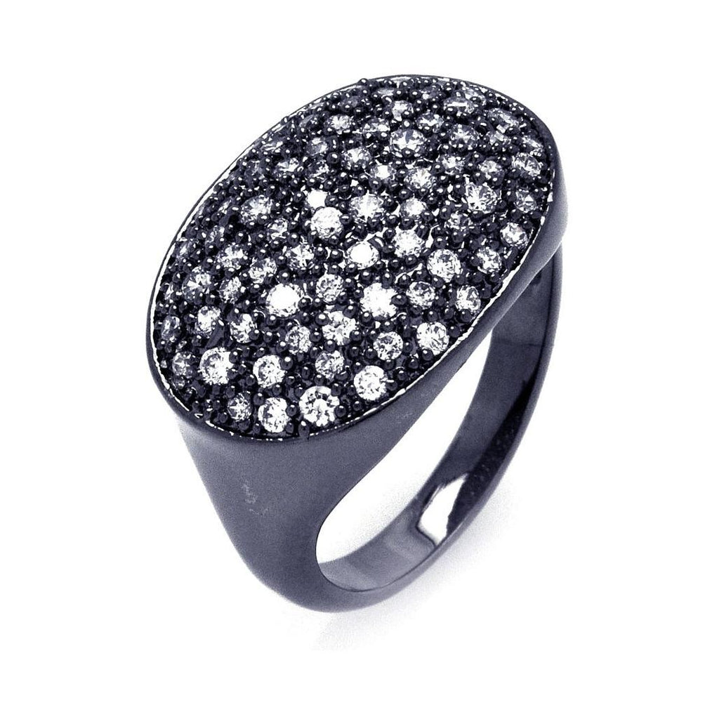 .925 Sterling Silver Black Rhodium Plated Pave Set Clear Cz Oval Ring, <b>size: 5</b>