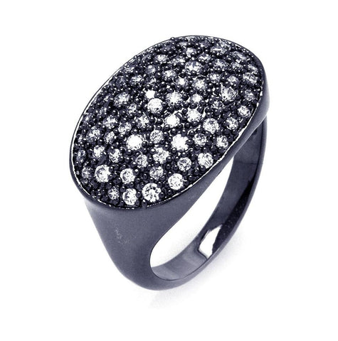 .925 Sterling Silver Black Rhodium Plated Pave Set Clear Cz Oval Ring, <b>size: 5</b>