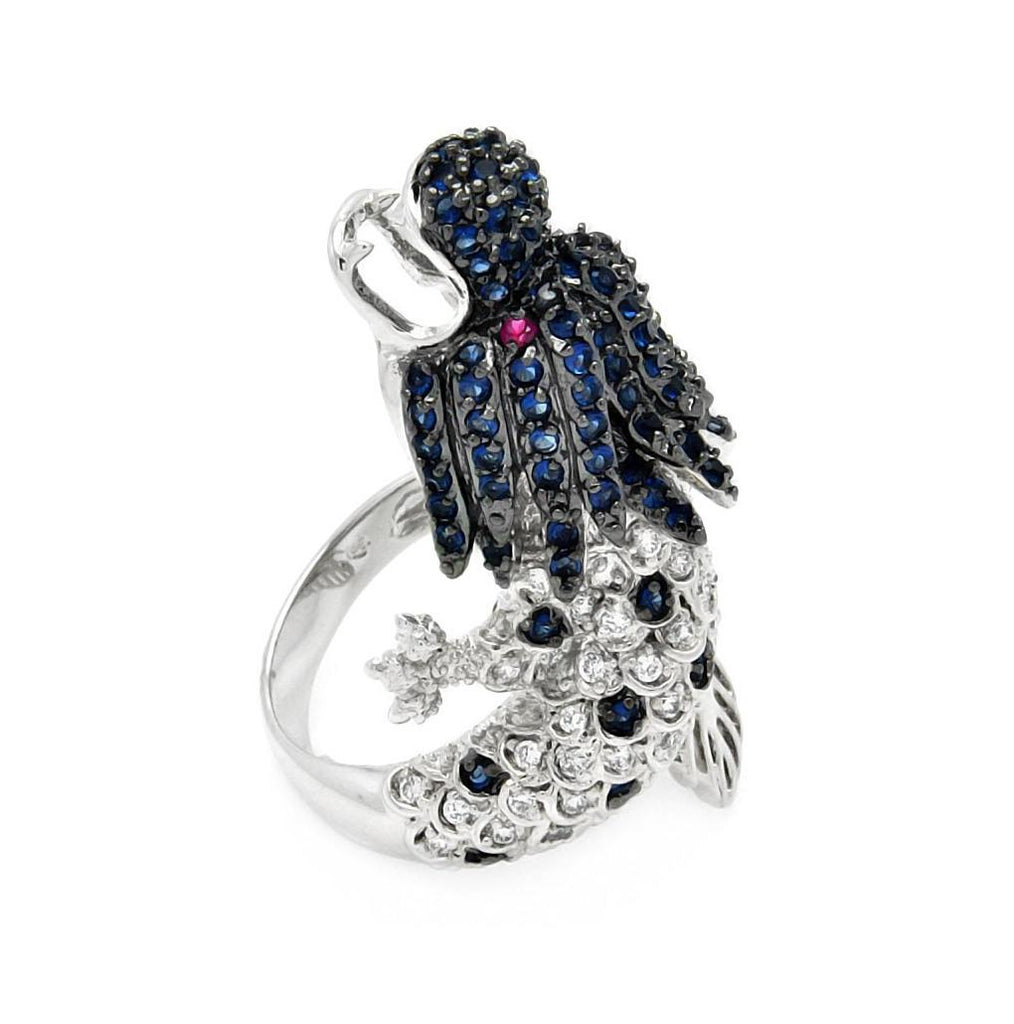 .925 Sterling Silver Rhodium & Black Rhodium Plated 2 Toned Multi Colored Cz Dragon Ring, <b>size: 5</b>