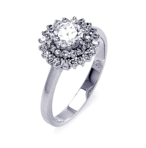 .925 Sterling Silver Rhodium Plated Clear Round Cz Bridal Flower Ring, <b>size: 5</b>