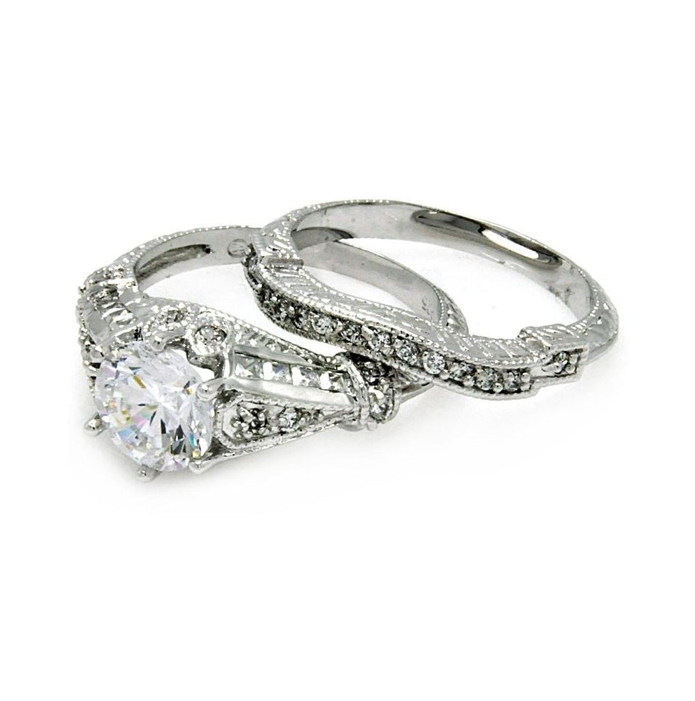 .925 Sterling Silver Rhodium Plated Clear Channel Set Cz Bridal Wedding Ring Set, <b>size: 5</b>