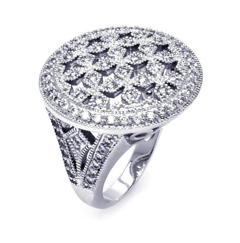 .925 Sterling Silver Rhodium Plated Clear Cluster Cz Cross Out Disc Ring, <b>size: 5</b>