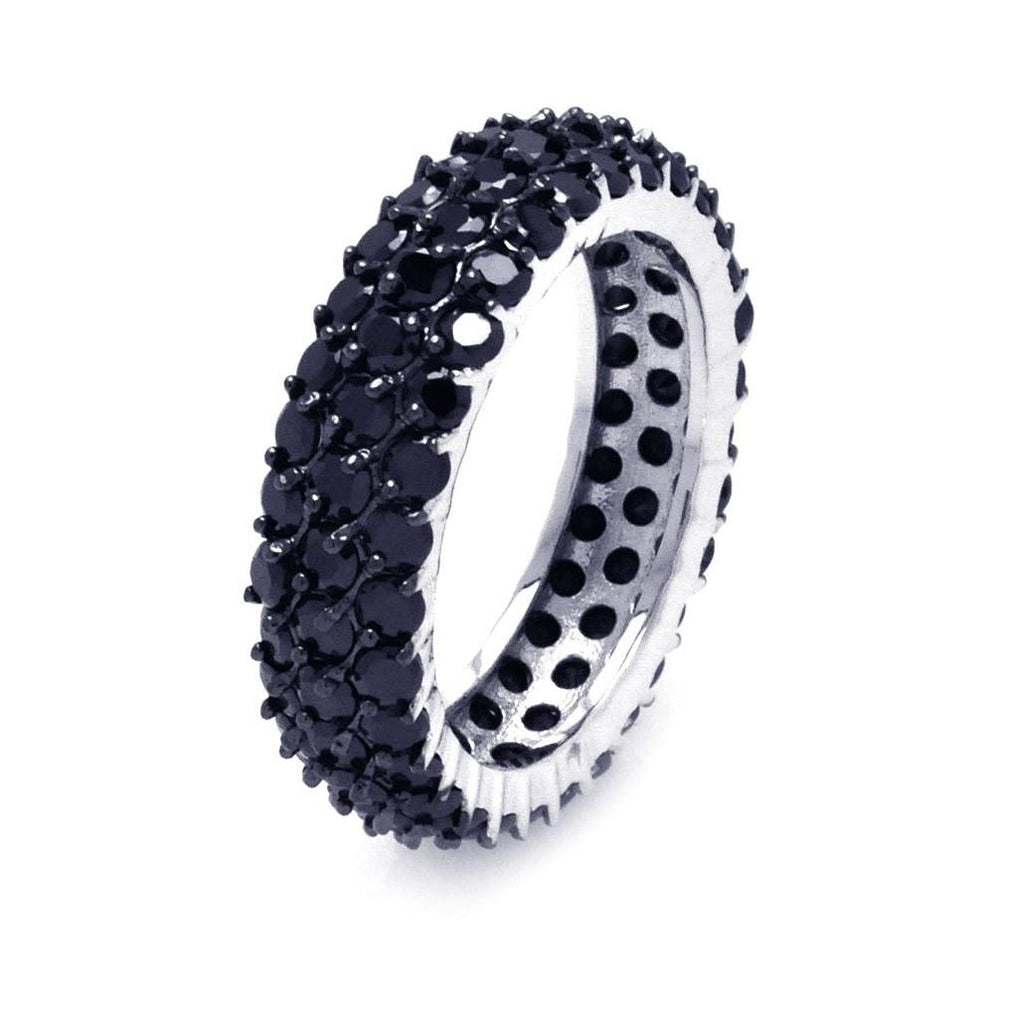 .925 Sterling Silver Rhodium & Black Rhodium Plated Black Pave Set Cz Eternity Ring, <b>size: 5</b>