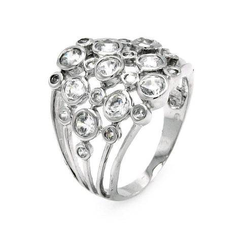 .925 Sterling Silver Rhodium Plated Multi Shaped Clear Cz Cigar Band Ring, <b>size: 5</b>